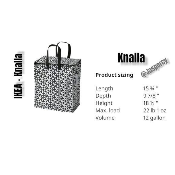 IKEA - KNALLA Two (2) Tote Bags 12 Gal Black & White Geometric Storage Bag Zip - Picture 3 of 10